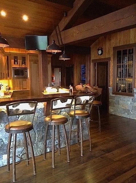 Peak 9 hammered iron bar chairs. Leather seat, cowhide seat back - Custom made in the USA - Your Western Decor