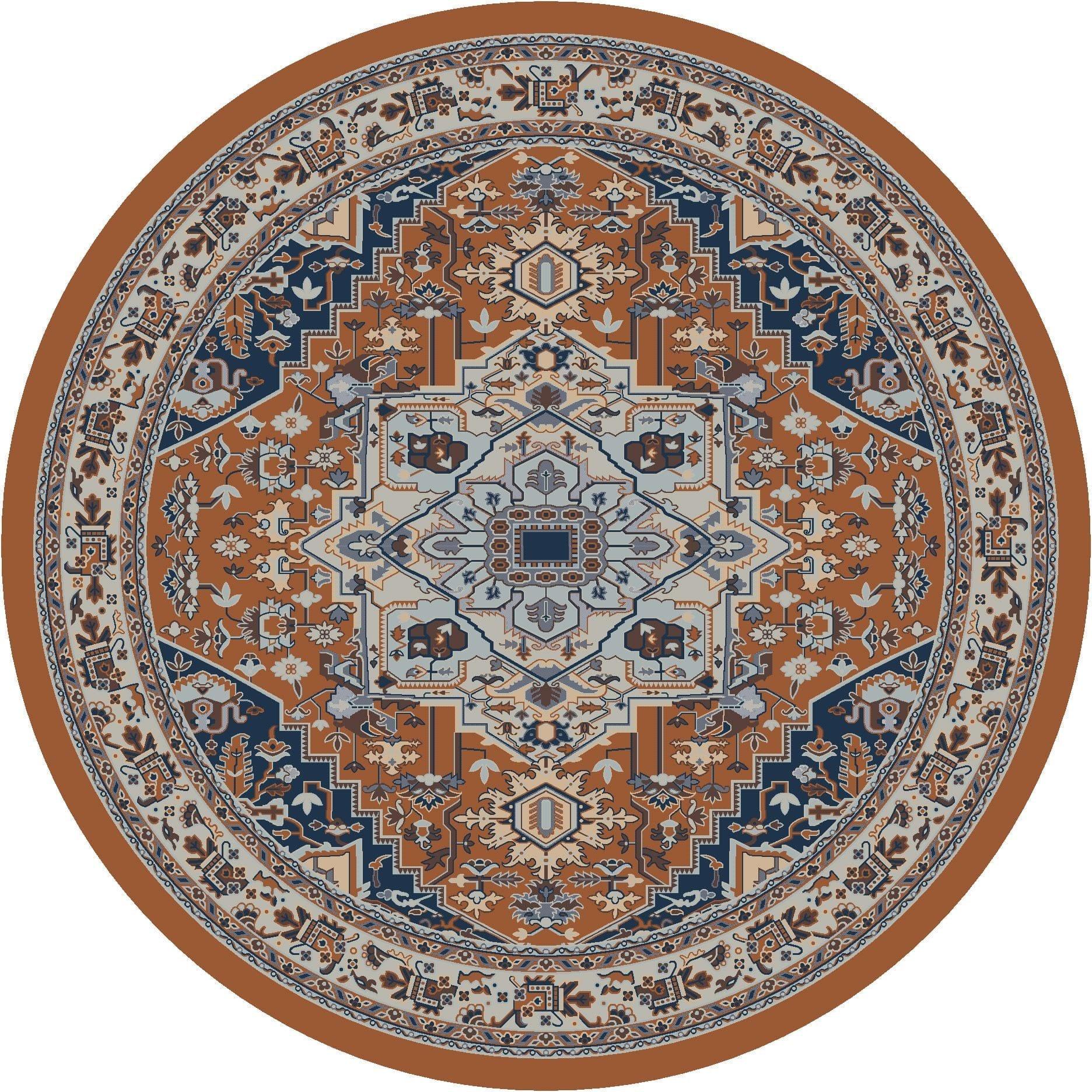 Persia Blue Caramel 8' Round Area Rug - Made in the USA - Your Western Decor, LLC