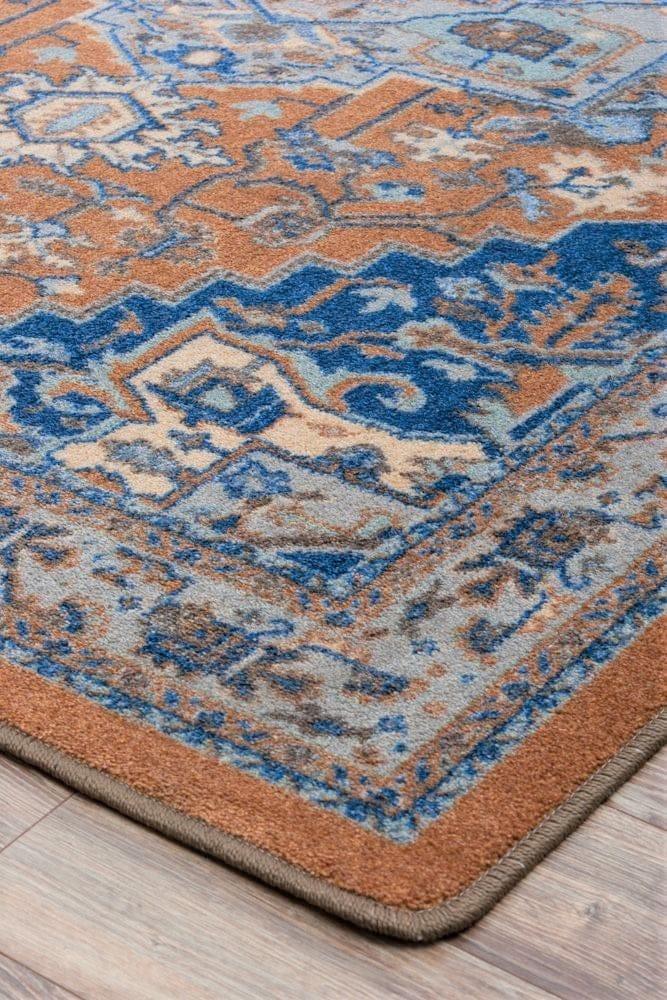Persia Blue Caramel Area Rug Corner Detail - Made in the USA - Your Western Decor, LLC