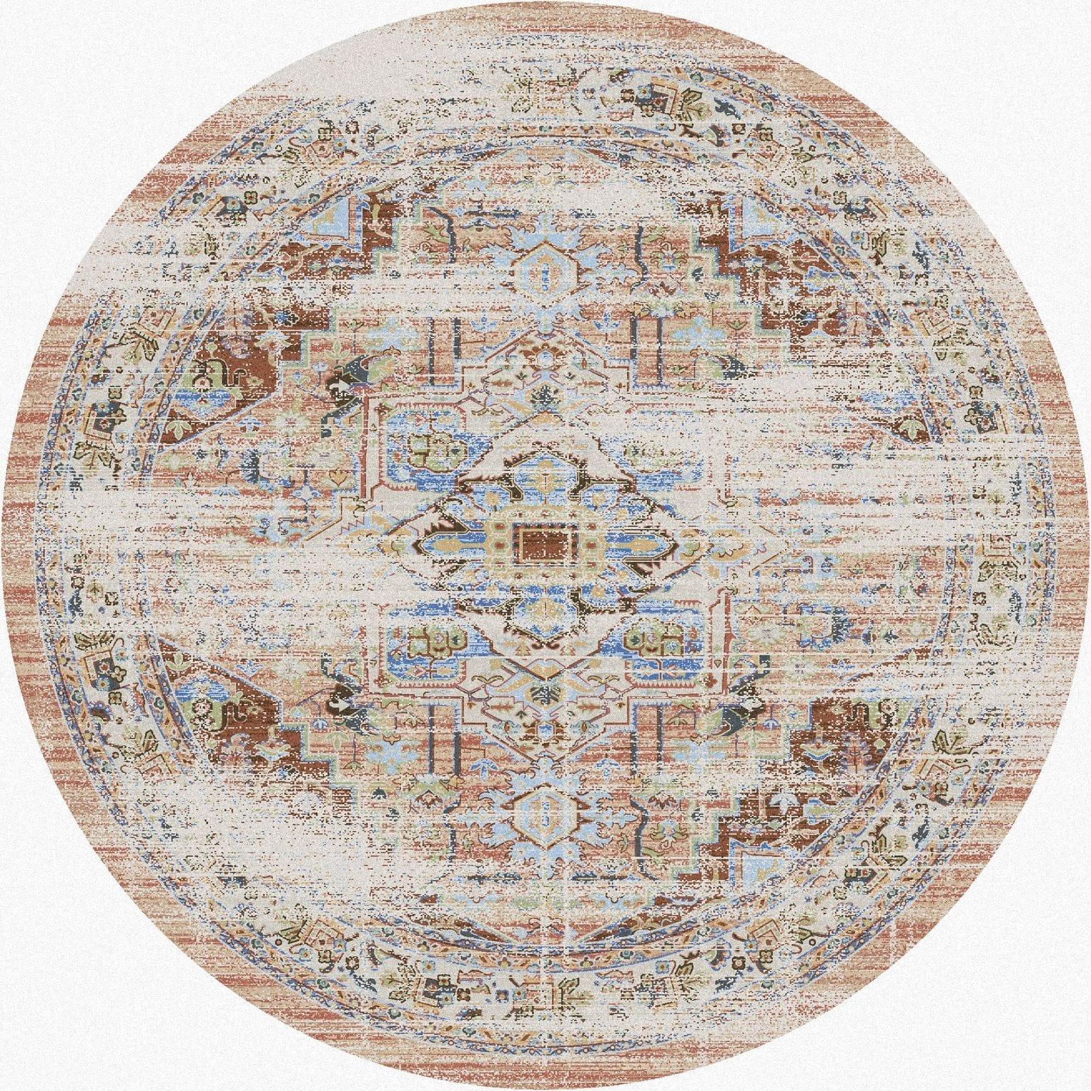 Persia Pastel Distressed 8' Round Area Rug Corner Detail - Made in the USA - Your Western Decor, LLC