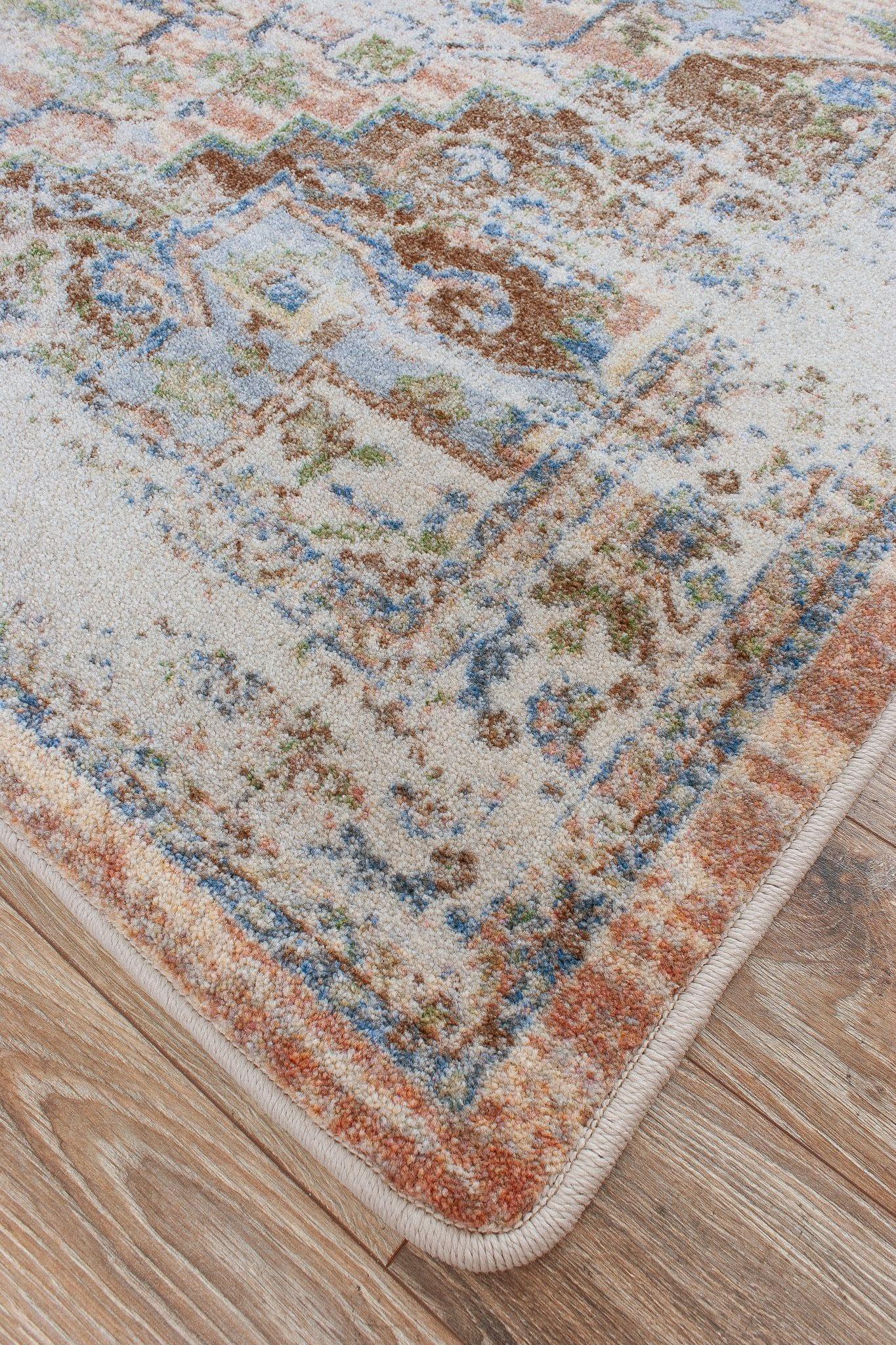Persia Pastel Distressed Area Rug Corner Detail - Made in the USA - Your Western Decor, LLC