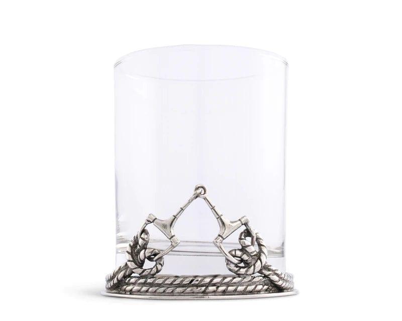 Double old fashioned glass with pewter snaffle bit and rope embellishment - Your Western Decor