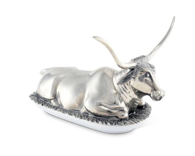 Pewter & Stoneware Longhorn Butter Dish - Your Western Decor