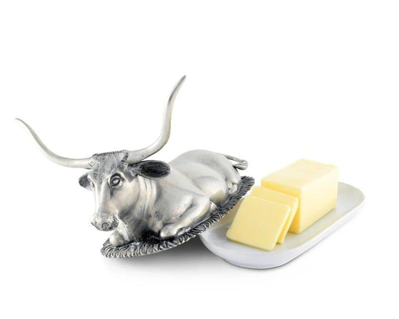 Pewter & Stoneware Longhorn Butter Dish - Your Western Decor