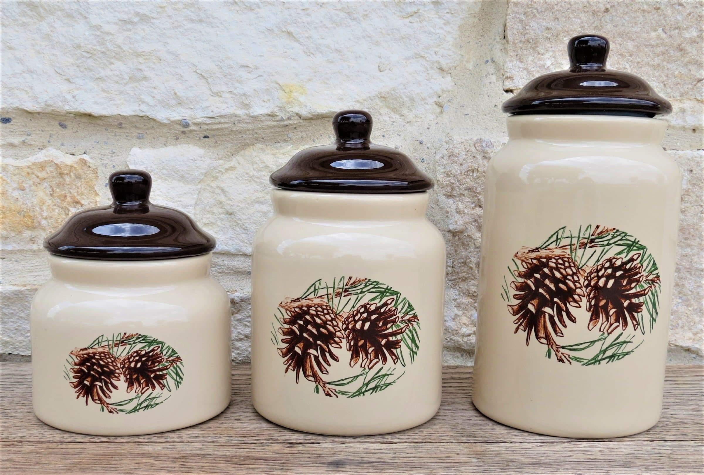 3 piece ceramic pine cone cabin canister set - Your Western Decor