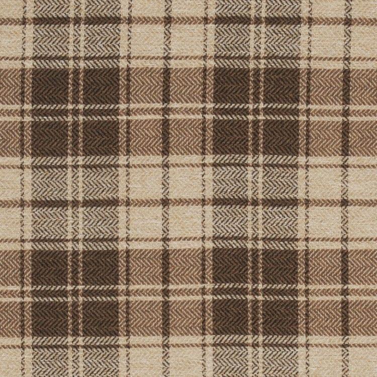 plaid upholstery fabric saddle ridge olefin fabric in brown and taupe western pattern made in the USA