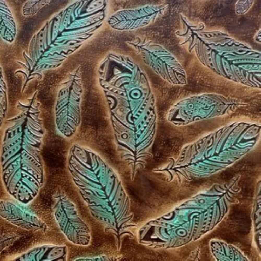 Plumas Mesa Turquoise Embossed Feather Leather - Your Western Decor