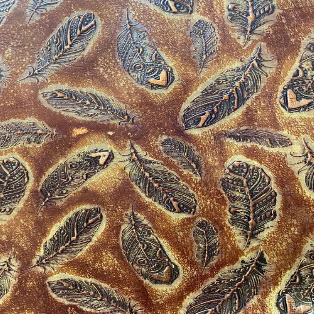 Plumas Mini Brandy Feather Embossed Leather - Your Western Decor