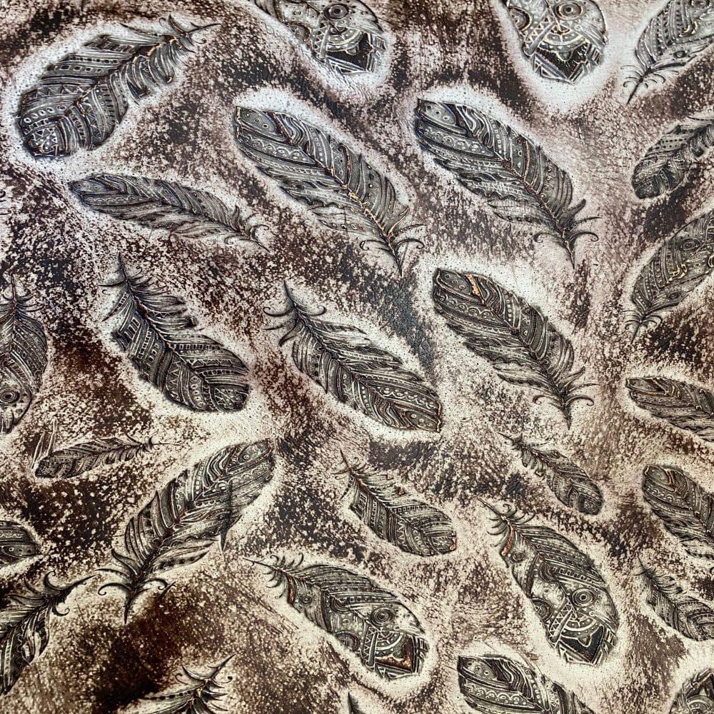 Plumas Mini Ivory & Chocolate Feather Embossed Leather - Your Western Decor