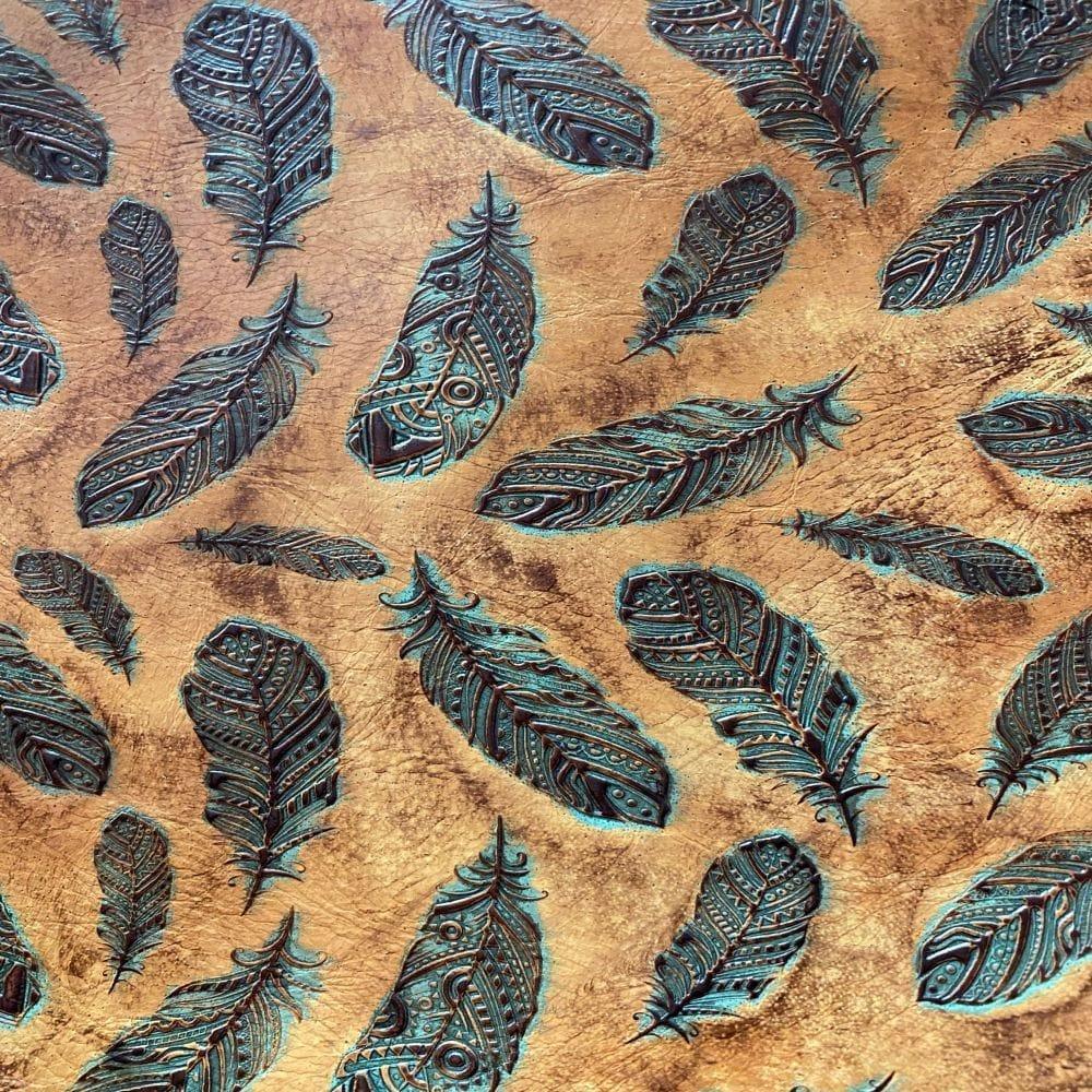 Plumas Mini Sepia Feather Embossed Leather - Your Western Decor