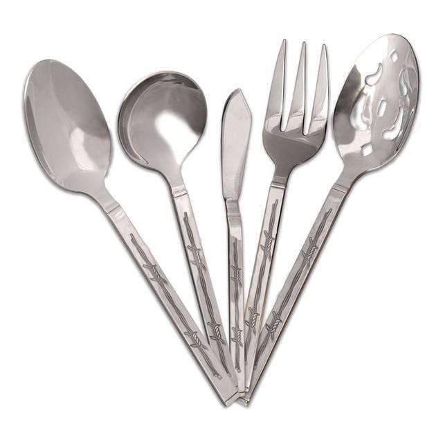 barbed wire engraved stainless steel 5 pc hostess set - Your Western Decor
