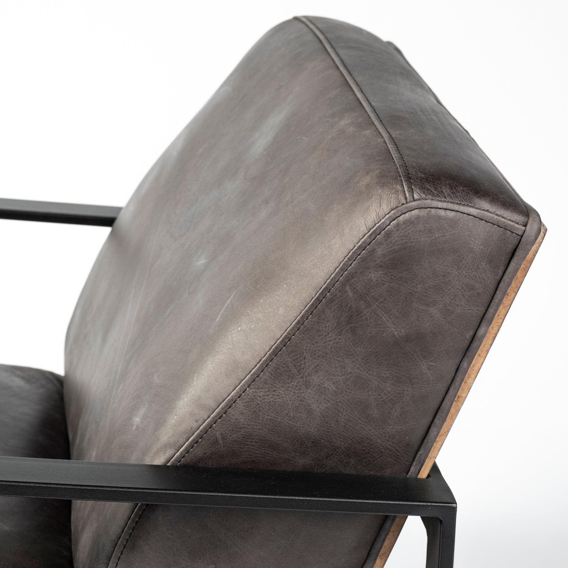 Riley Ebony Leather Accent Chair backrest detail - Your Western Decor
