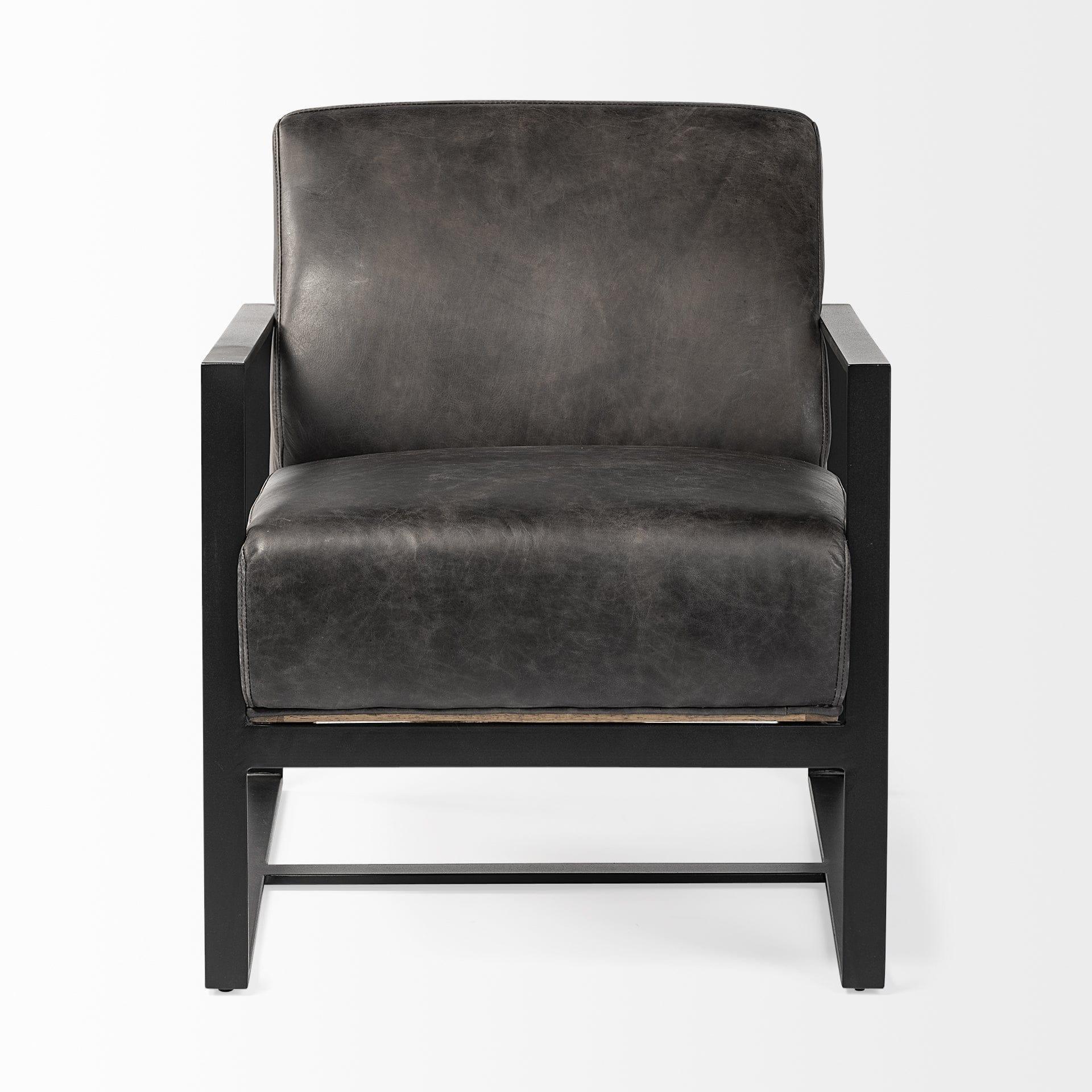 Riley Ebony Leather Accent Chair front view - Your Western Decor