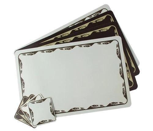 Reversible dark brown to cream color, plastic western placeemats and coasters set. Your Western Decor
