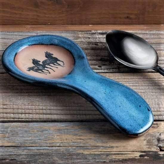 Running Horses Utensil Crock Blue - Your Western Decor, LLC