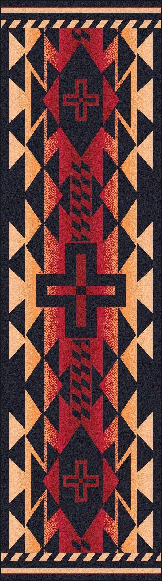 Rustic Cross Southwest Floor Runner Burnt Red - Made in the USA - Your Western Decor