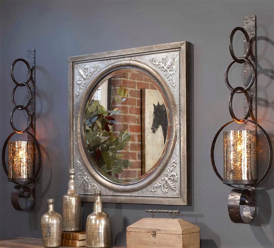 Rustic Iron & Glass Candle Wall Sconce