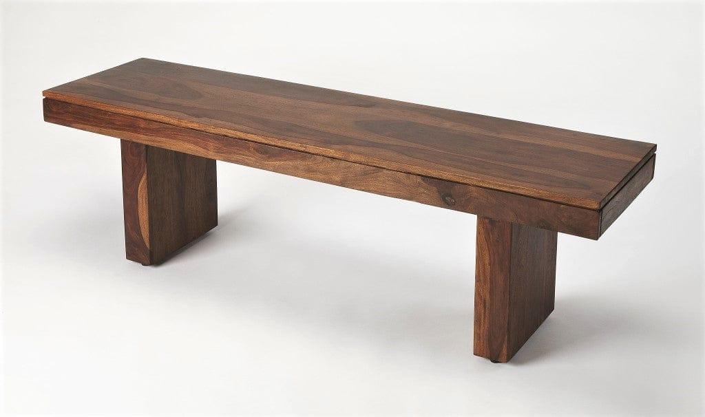 Indian rosewood wooden bench with natural grain variation for bedroom, entryway, or living room