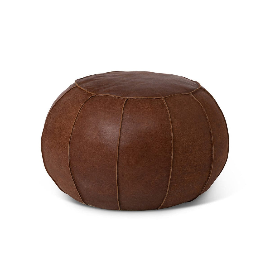 Saddle Leather Ottoman - Brown leather round pouf - Your Western Decor