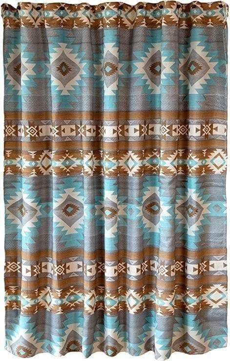 blue, tan, cream aztec design shower curtain - Santa Fe Sky Collection - Your Western Decor