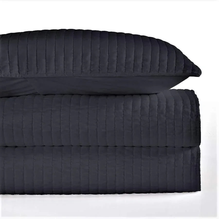 Dark blue satin quilt and pillow shams set. Your Western Decor