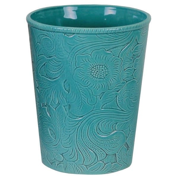 Turquoise Embossed Ceramic Waste Basket - Your Western Decor