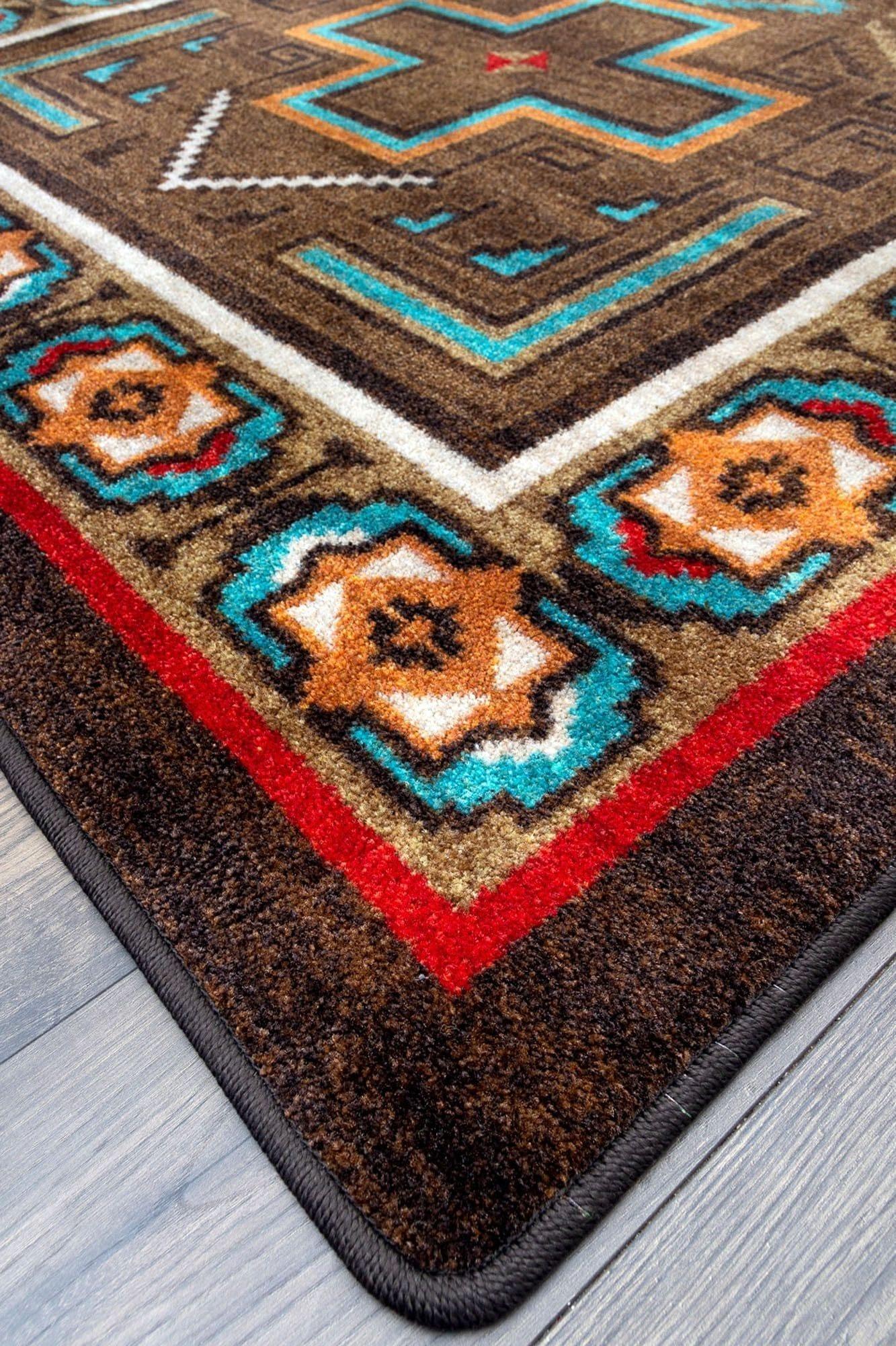 Sawtooth Southwestern Floor Runner serged corner detail - Your Western Decor