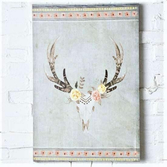 Floral and deer skull canvas wall hanging. Your Western Decor