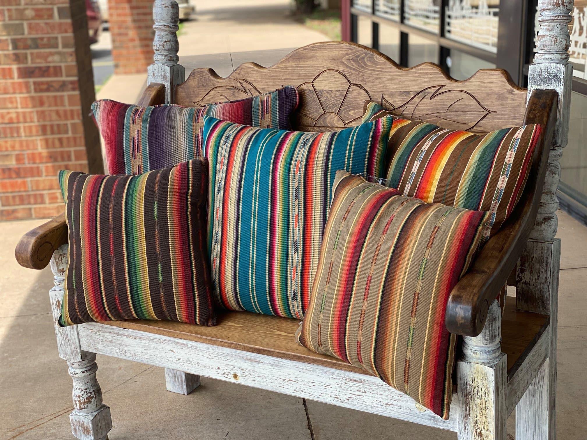 Colorful southwestern serape throw pillows. Made in the USA. Your Western Decor