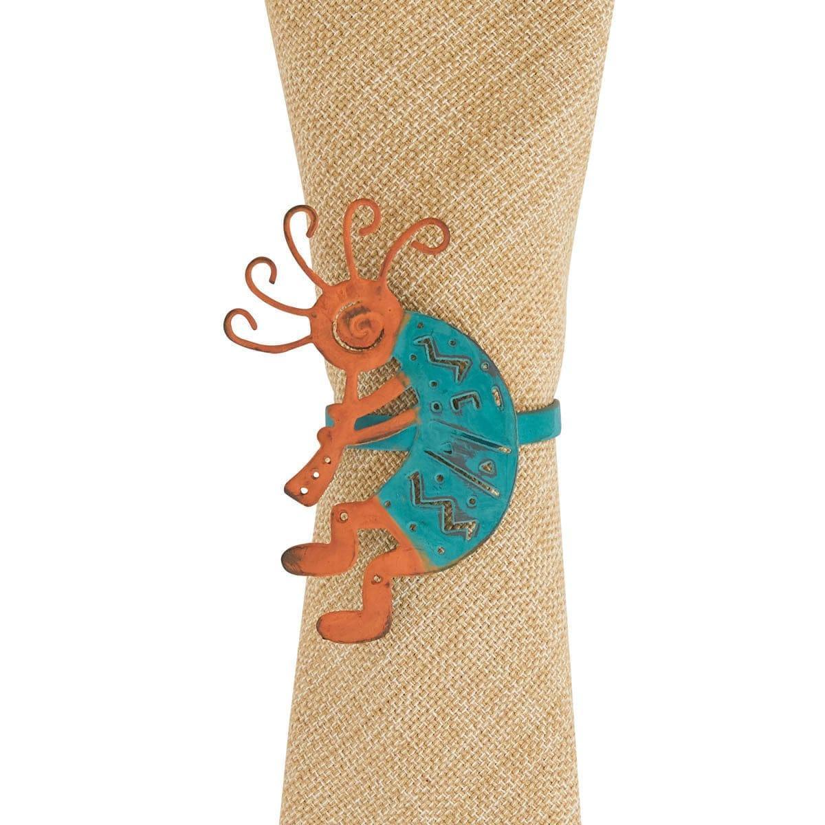 Southwestern Kokopeli Distressed Napkin Rings in turquoise and orange - Your Western Decor