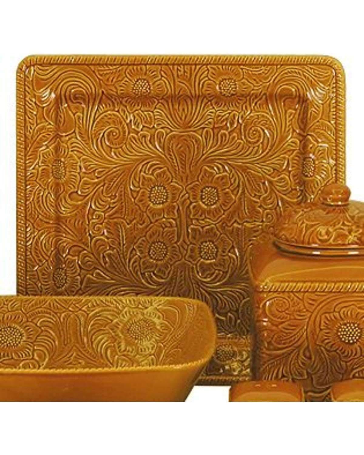 dark mustard, western embossed, ceramic square platter