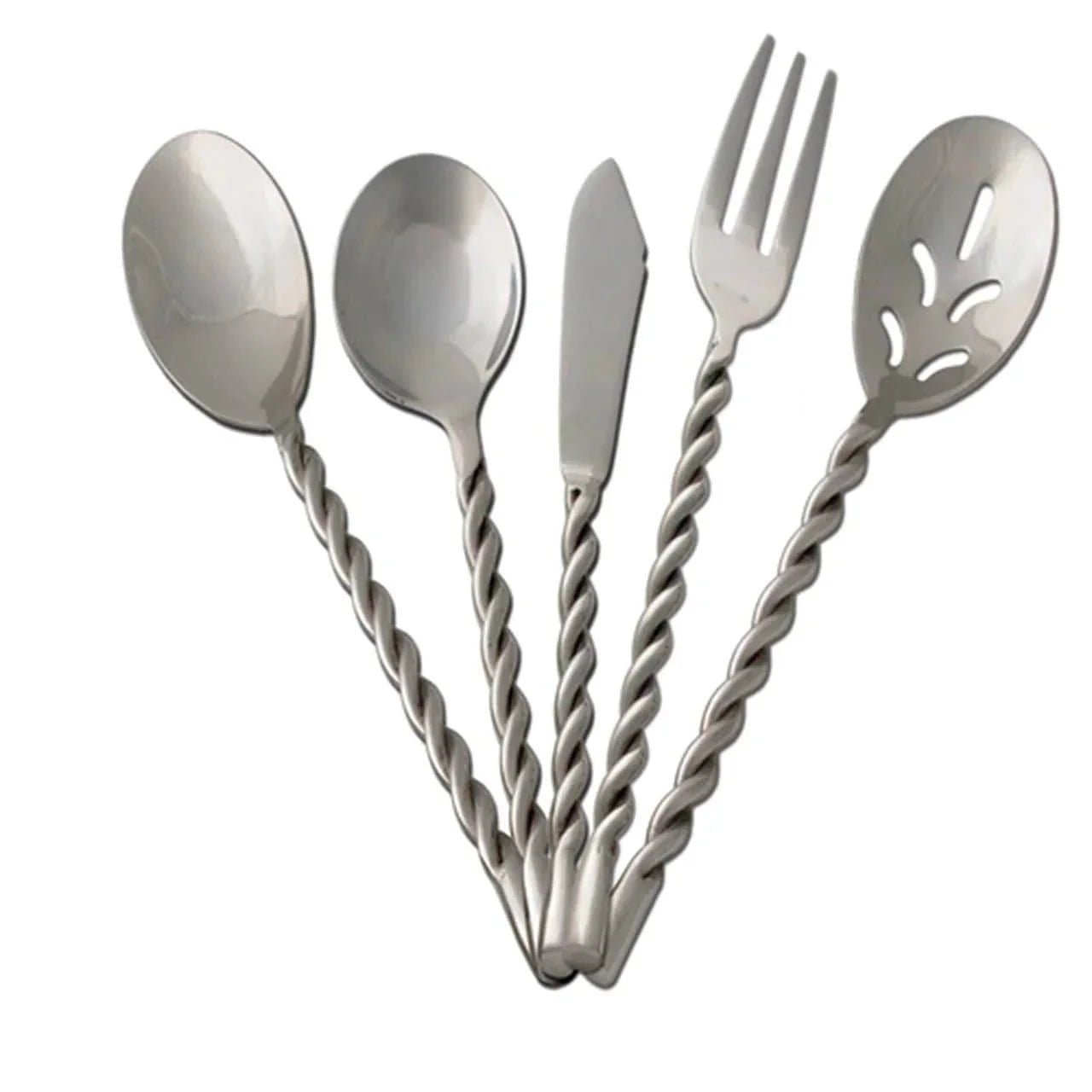Stainless steel, 5-piece hostess serving set with twisted handles Your Western Decor