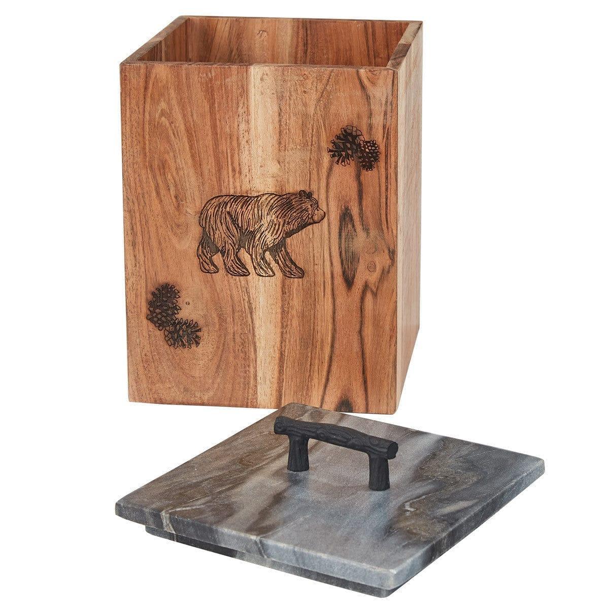 Summit Ridge Engraved Pine & Marble Canister w/ Bear - Your Western Decor