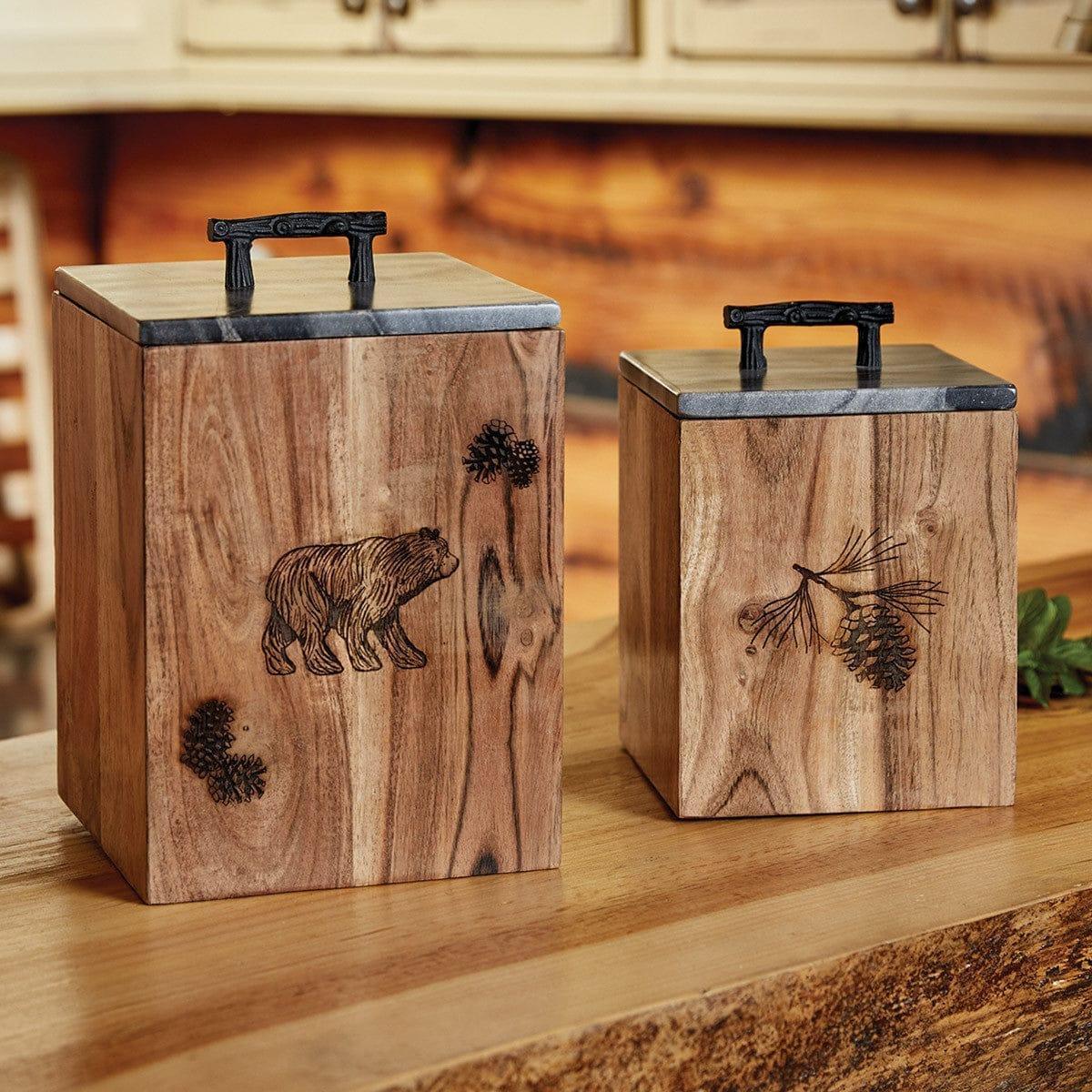 Summit Ridge Engraved Pine & Marble Canisters - Your Western Decor