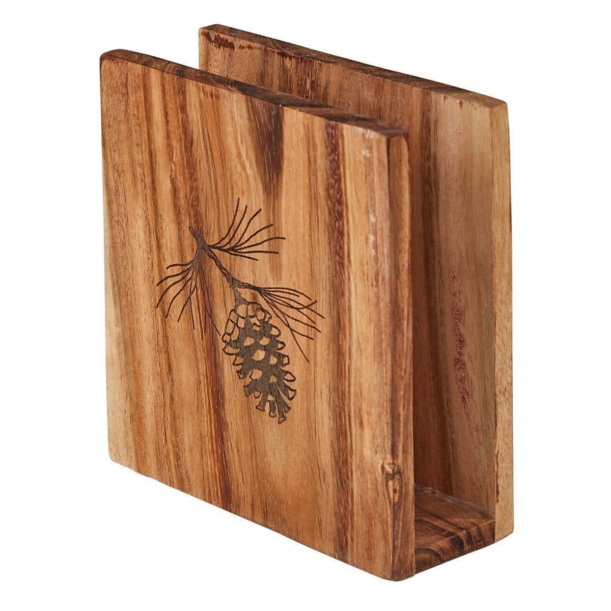 Summit Ridge Walnut Napkin Holder w/ engraved pine cone - Your Western Decor