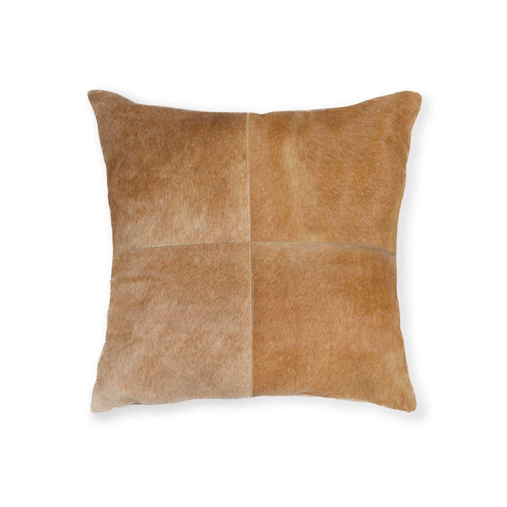 4 panel, hand-sewn tan cowhide accent pillow. Your Western Decor
