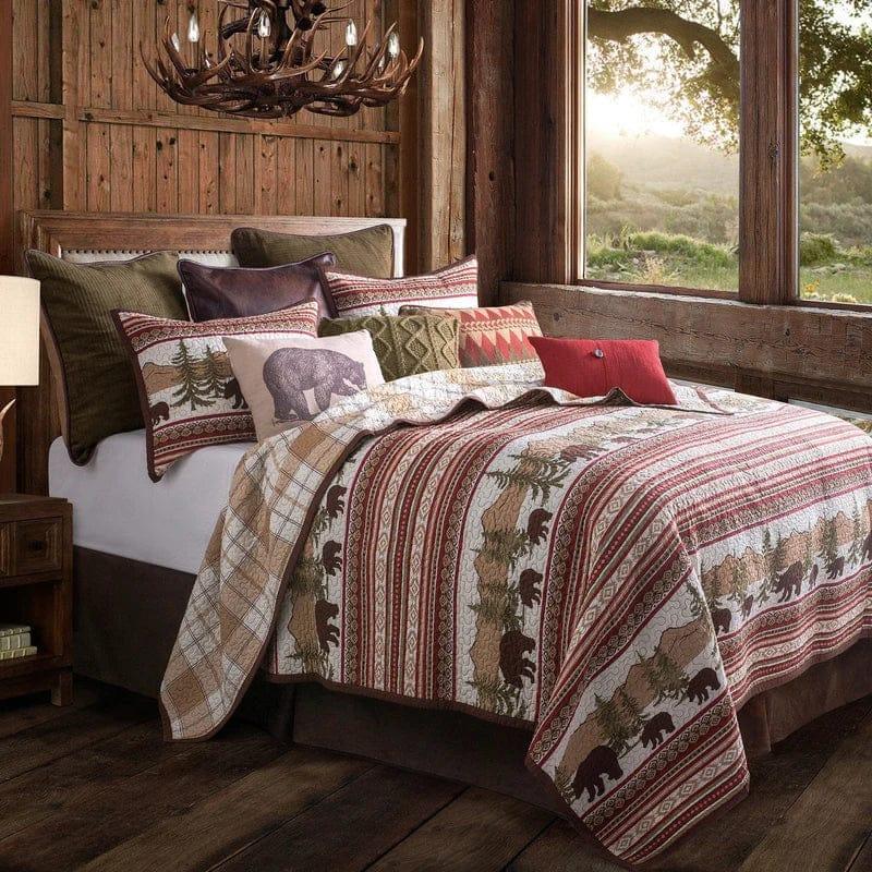 Tan plaid reversible bear trail quilt set - Your Western Decor