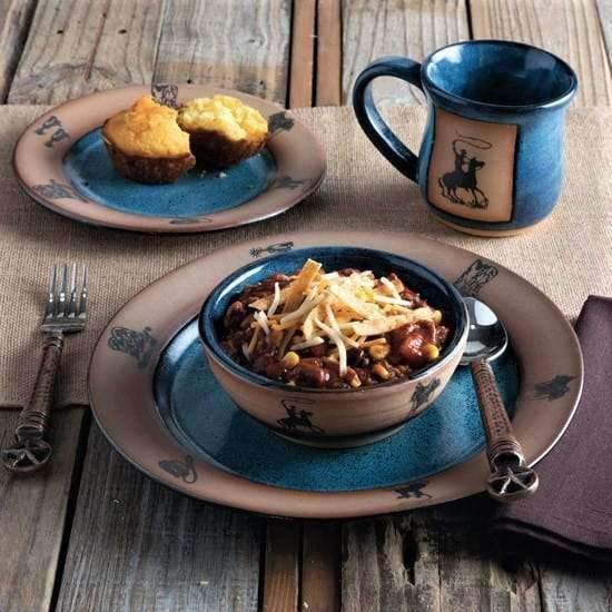 Running Horses Utensil Crock Blue - Your Western Decor, LLC