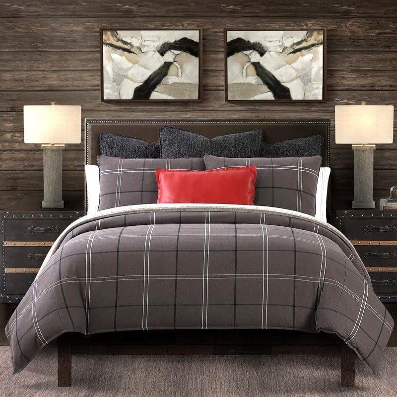 Timberline Lodge Grey Comforter Set with large plaid window pane print - Your Western Decor