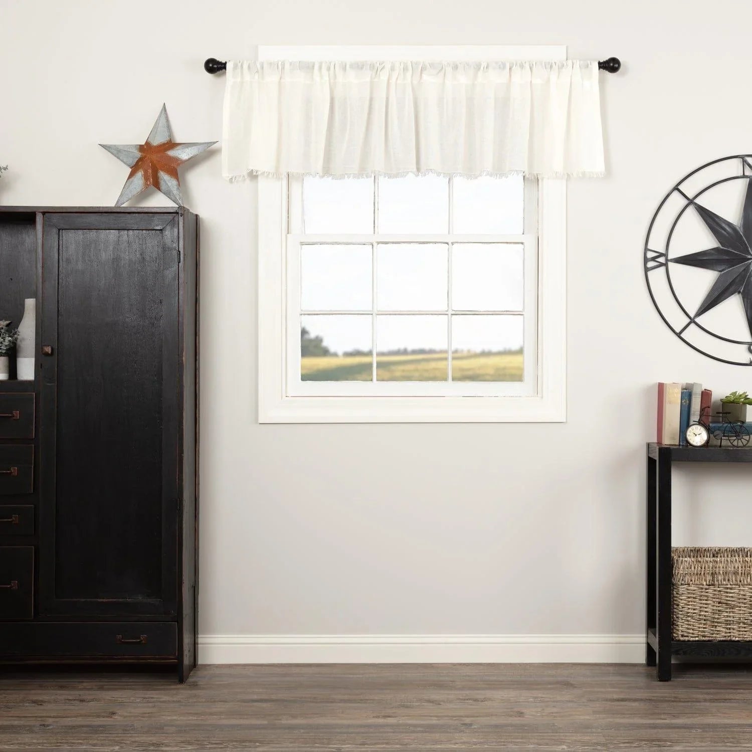 Tobacco Cloth Antique White Valance with Fringe - Rod Pocket - Your Western Decor