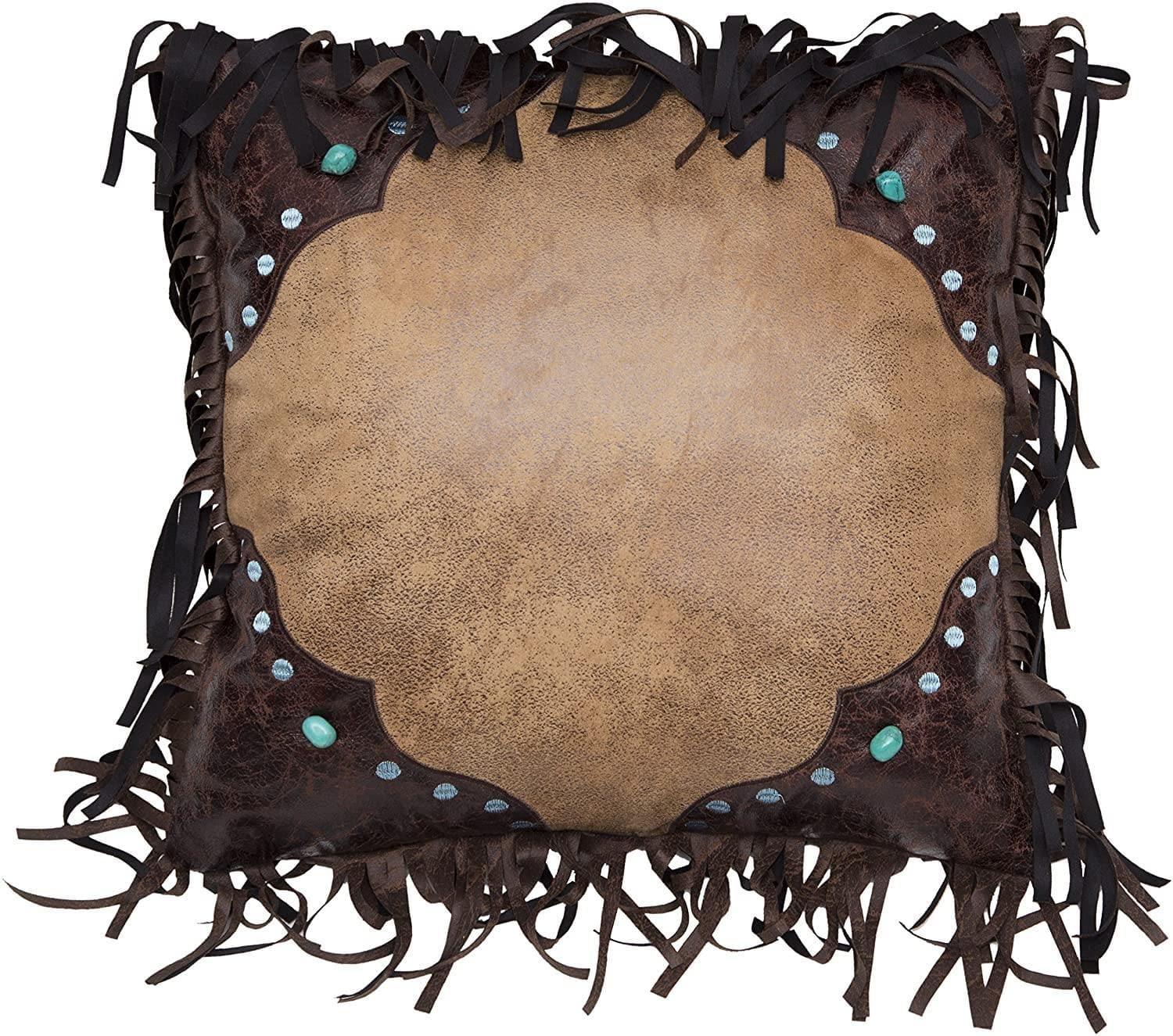 Turquoise stone fringed western throw pillow with fringe - Your Western Decor