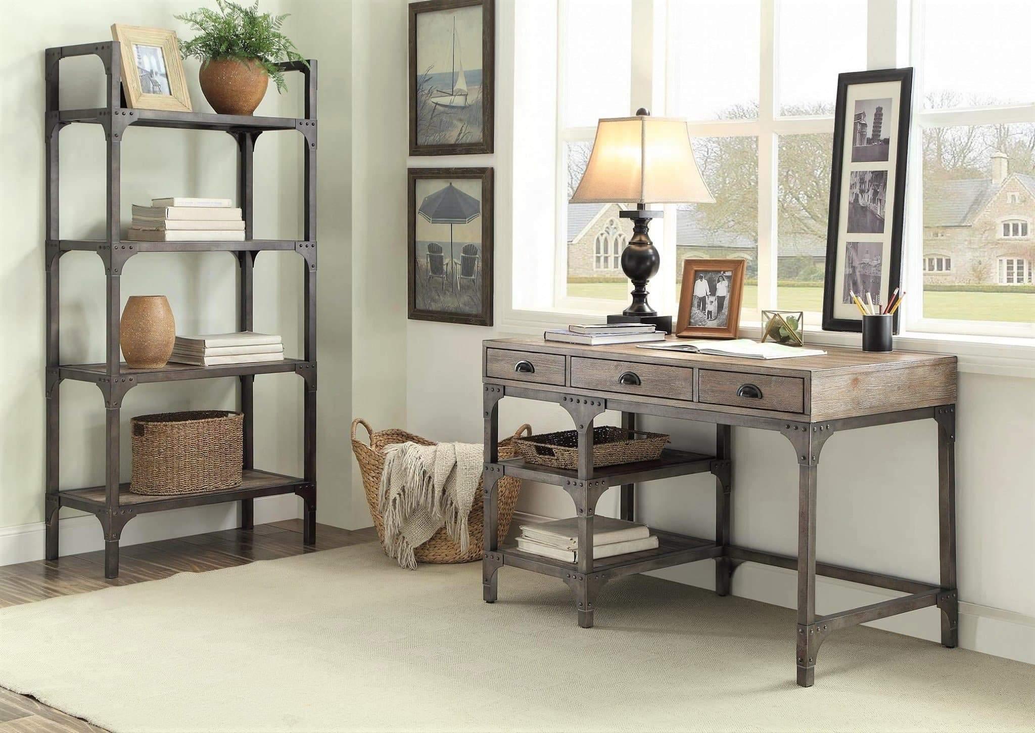 Weathered oak and iron rustic office furniture - Your Western Decor