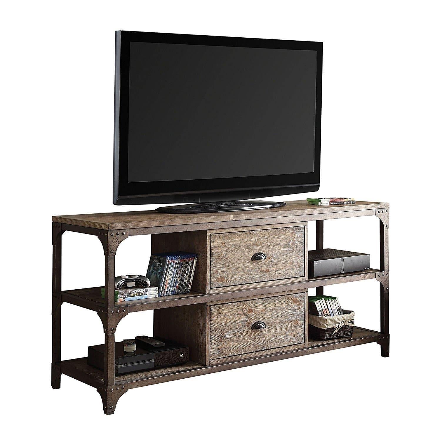 Weathered oak and iron rustic industrial tv stand. Your Western Decor