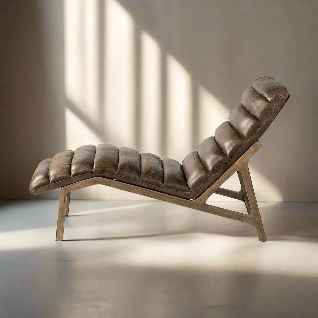 Whiskey Leather Chaise Lounge Side View - Your Western Decor