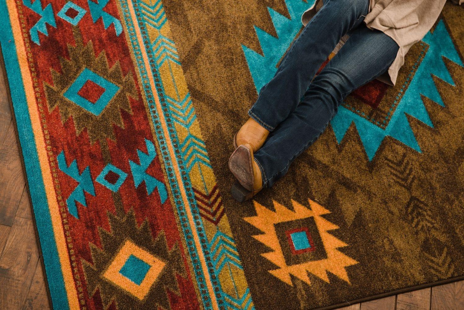 Aztec Whiskey River Rug in Turquoise XL 11x13 - Made in the USA - Your Western Decor