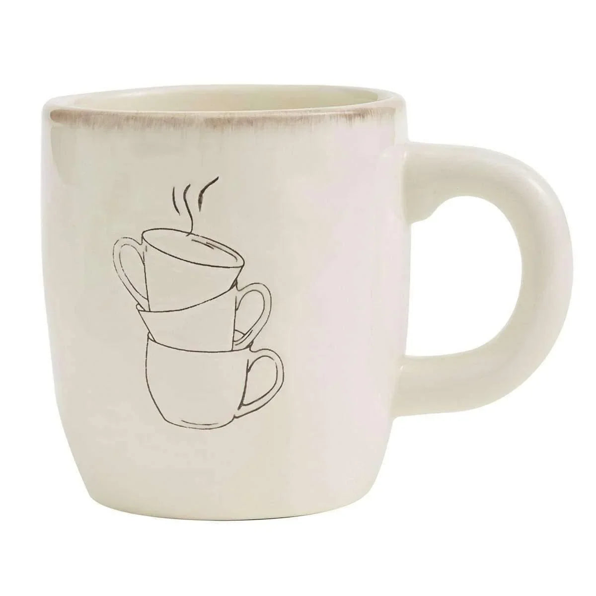 White Distressed Farmhouse mug with stack of cups drawing - Your Western Decor