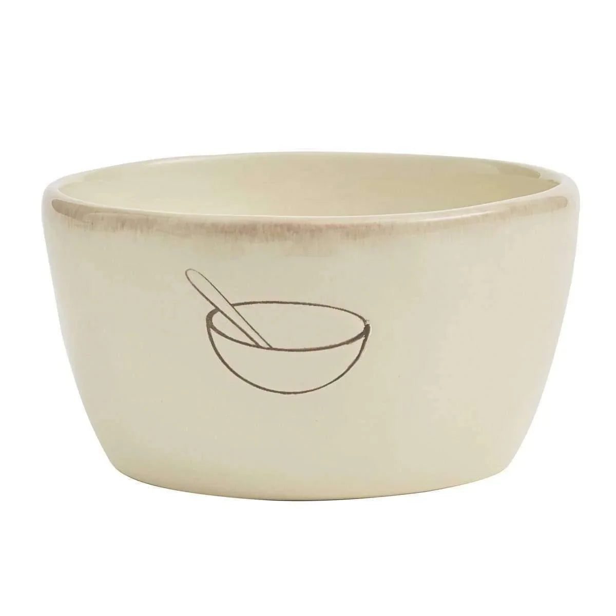 White Distressed Farmhouse dinner bowl with spoon and bowl drawing - Your Western Decor
