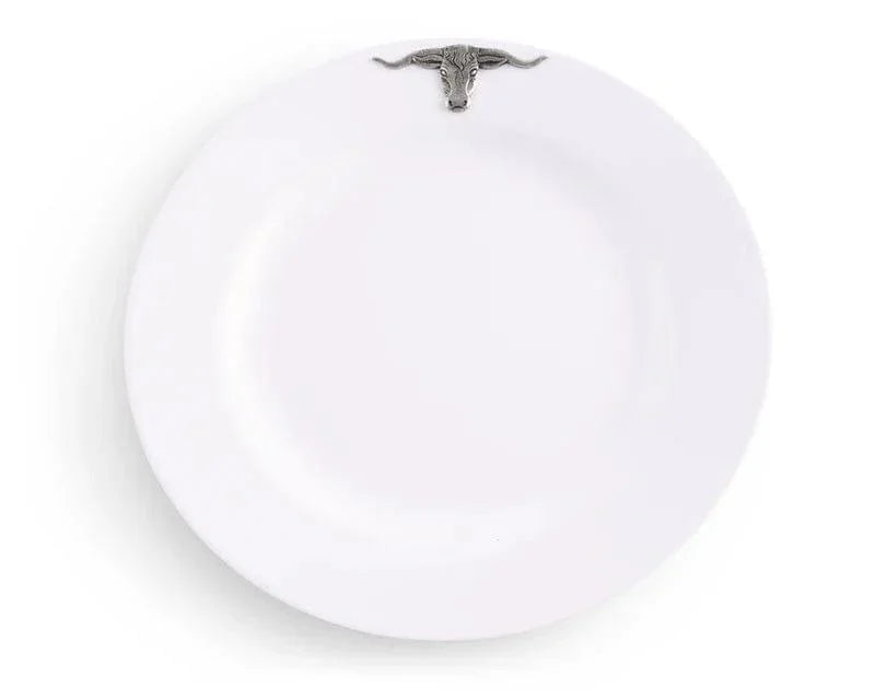 White Melamine 10" Plate w/ Pewter Longhorn - Set of 4 - Your Western Decor