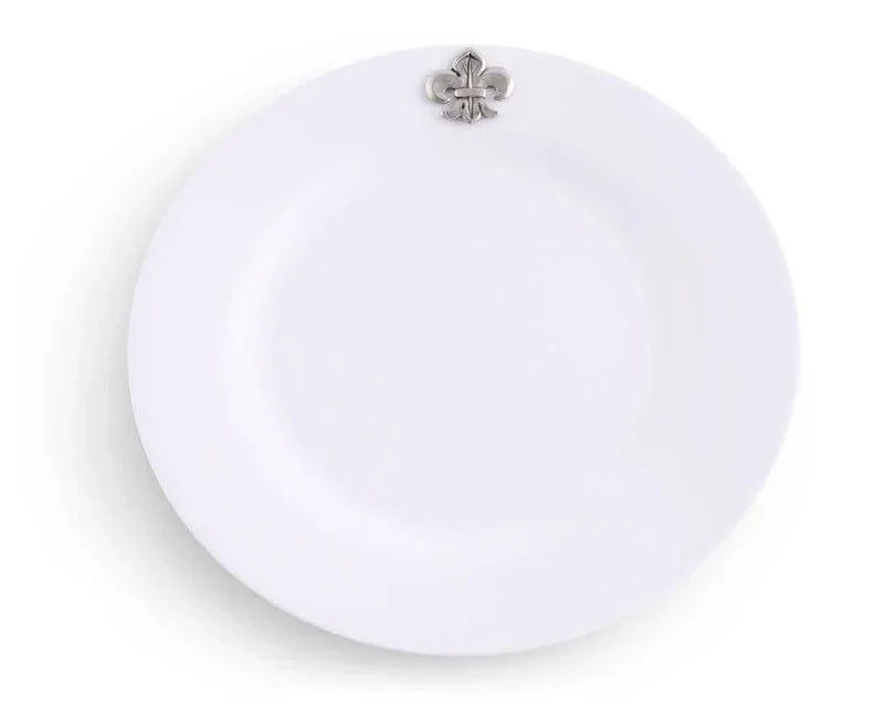White Melamine 10" Plates w/ Pewter Fleur de Lis - 4 piece set - Your Western Decor