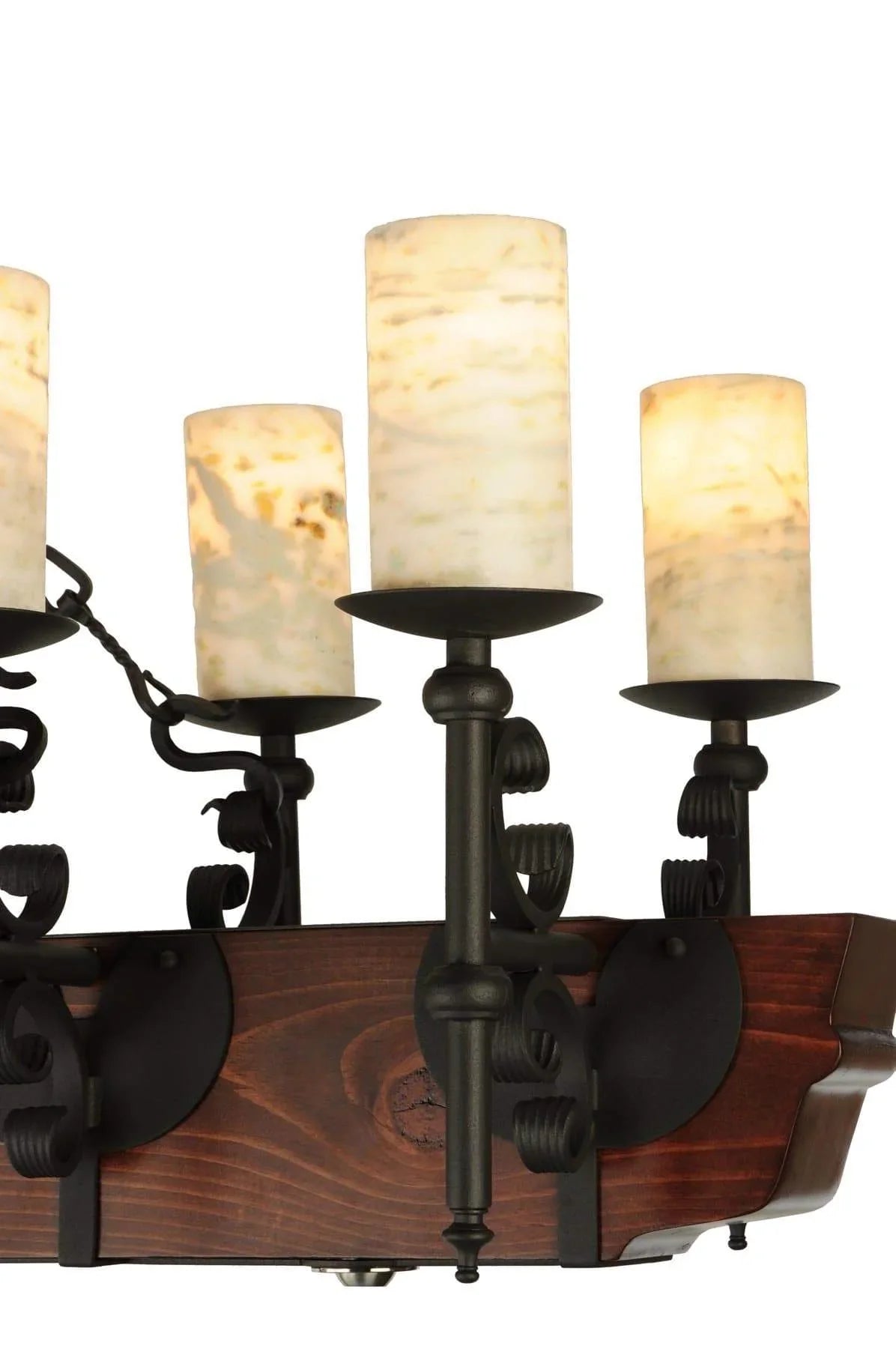 Wrought Iron & Beam Mansion Chandelier detail. Custom made in the USA. Your Western Decor